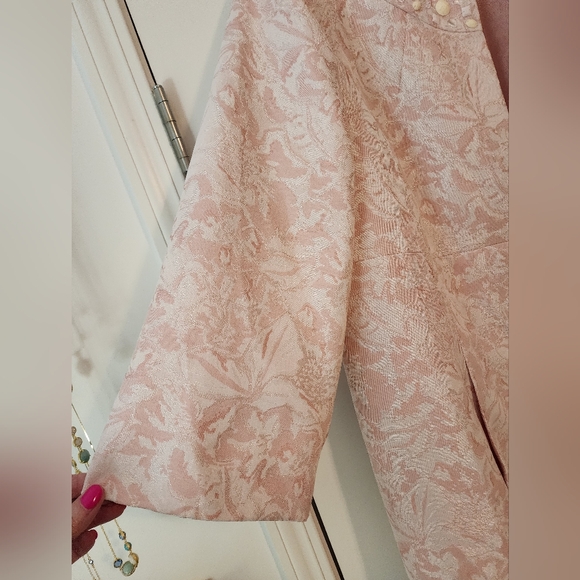 Women's Kasper Pink Brocade Long Blazer Beaded Bedazzled Spring 20W New - Picture 5 of 11